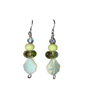 Handmade Green Leaf Bead Earrings